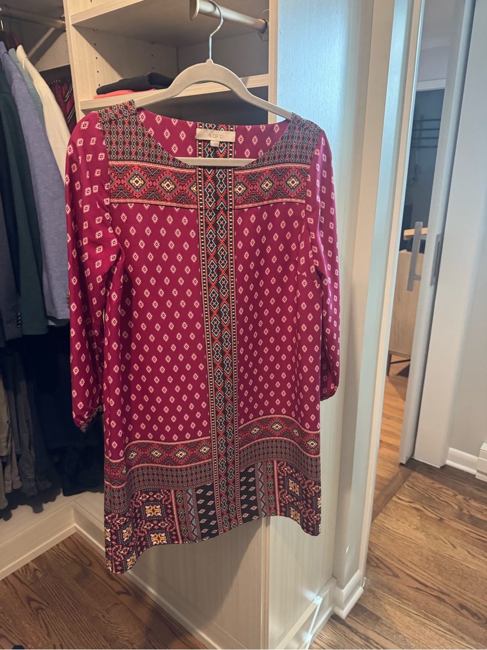 Boho Print Tunic Top - Burgundy